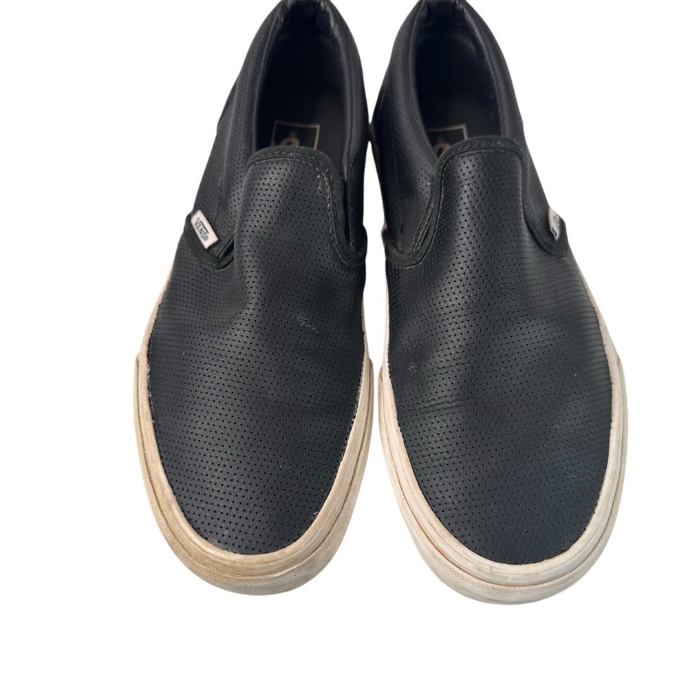 Vans Off The Wall Black Perforated Leather Slip On Sneakers Women 10 Men 8.5